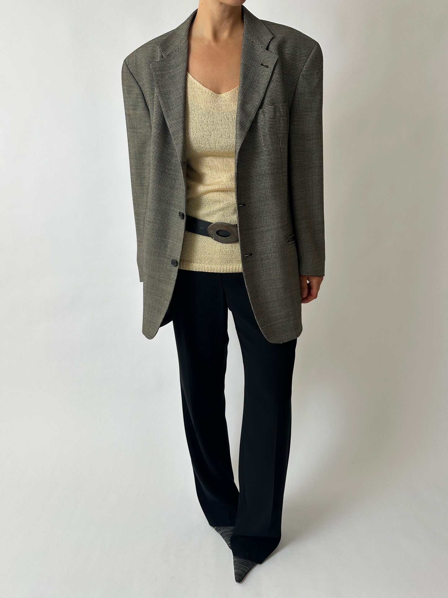 Oversized woven blazer | Black / Beige
