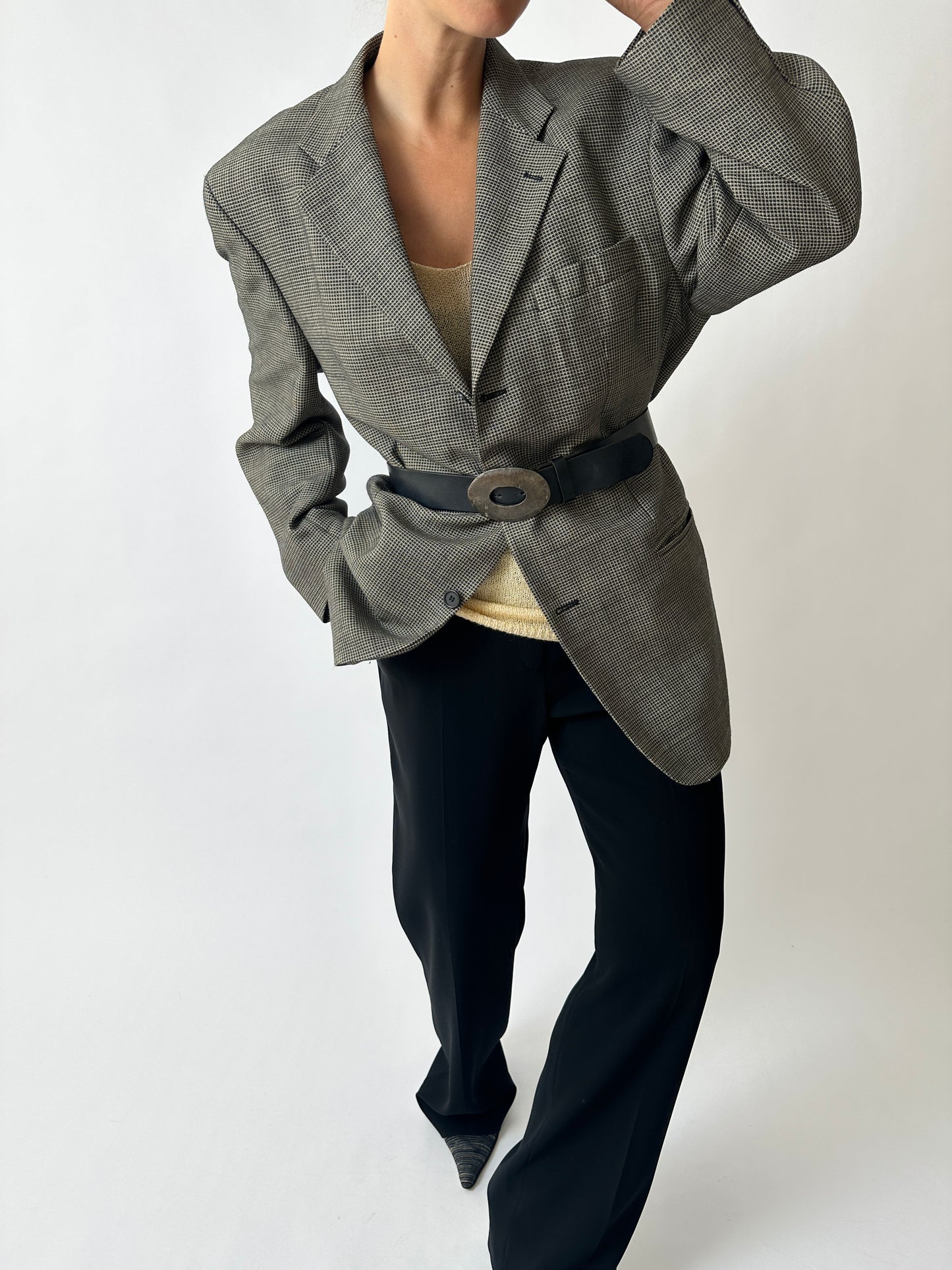 Oversized woven blazer | Black / Beige