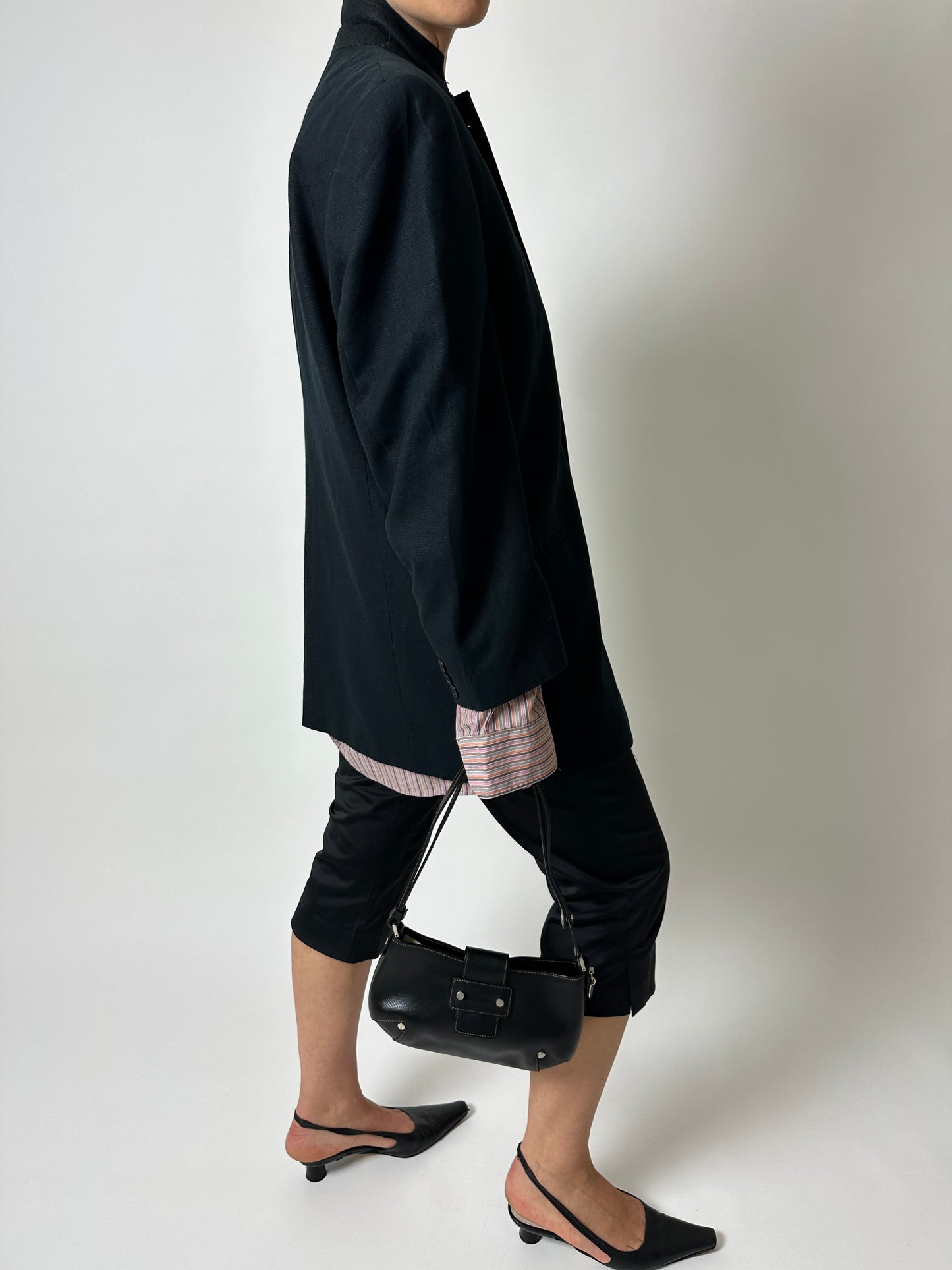 Linen blend blazer | Black
