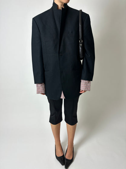 Linen blend blazer | Black