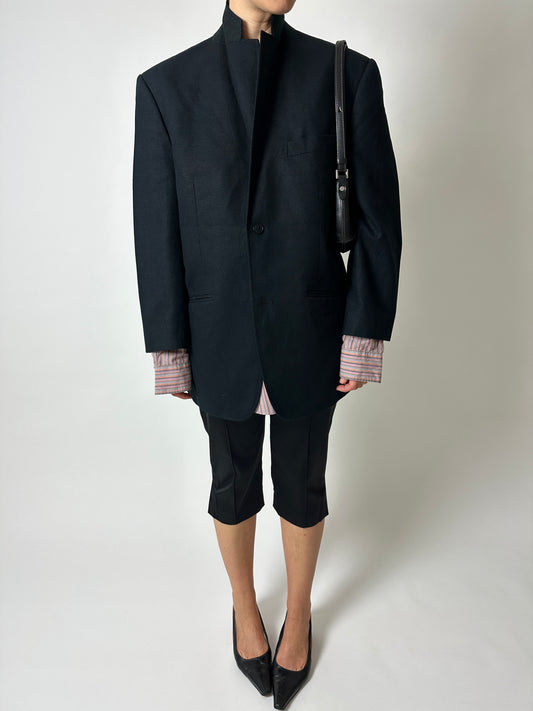 Linen blend blazer | Black