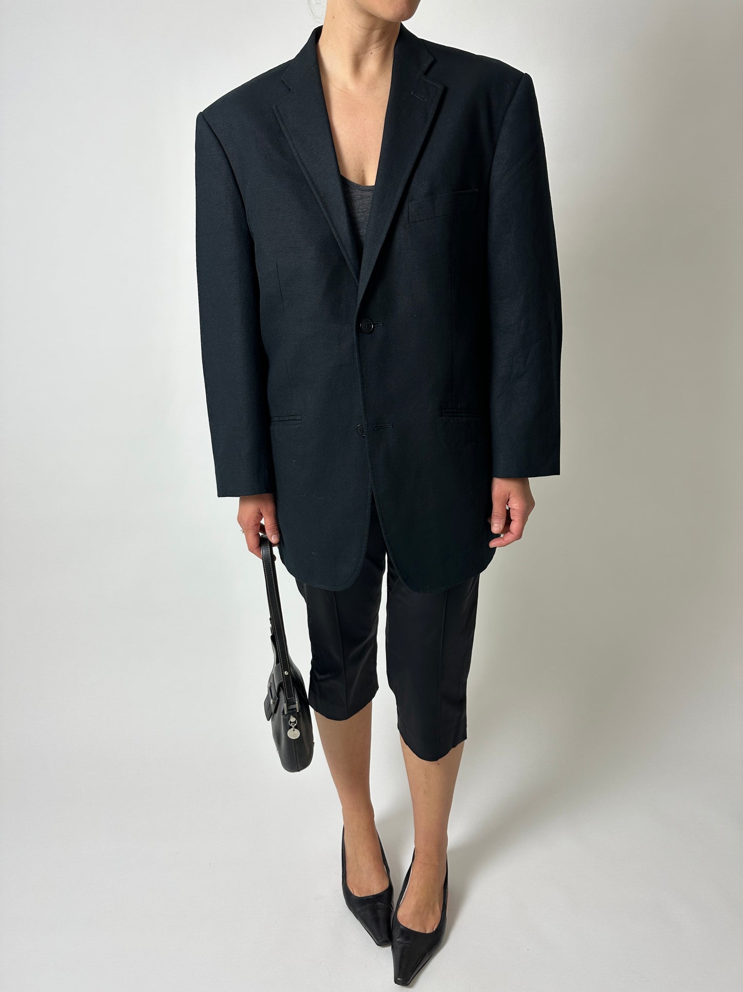 Linen blend blazer | Black