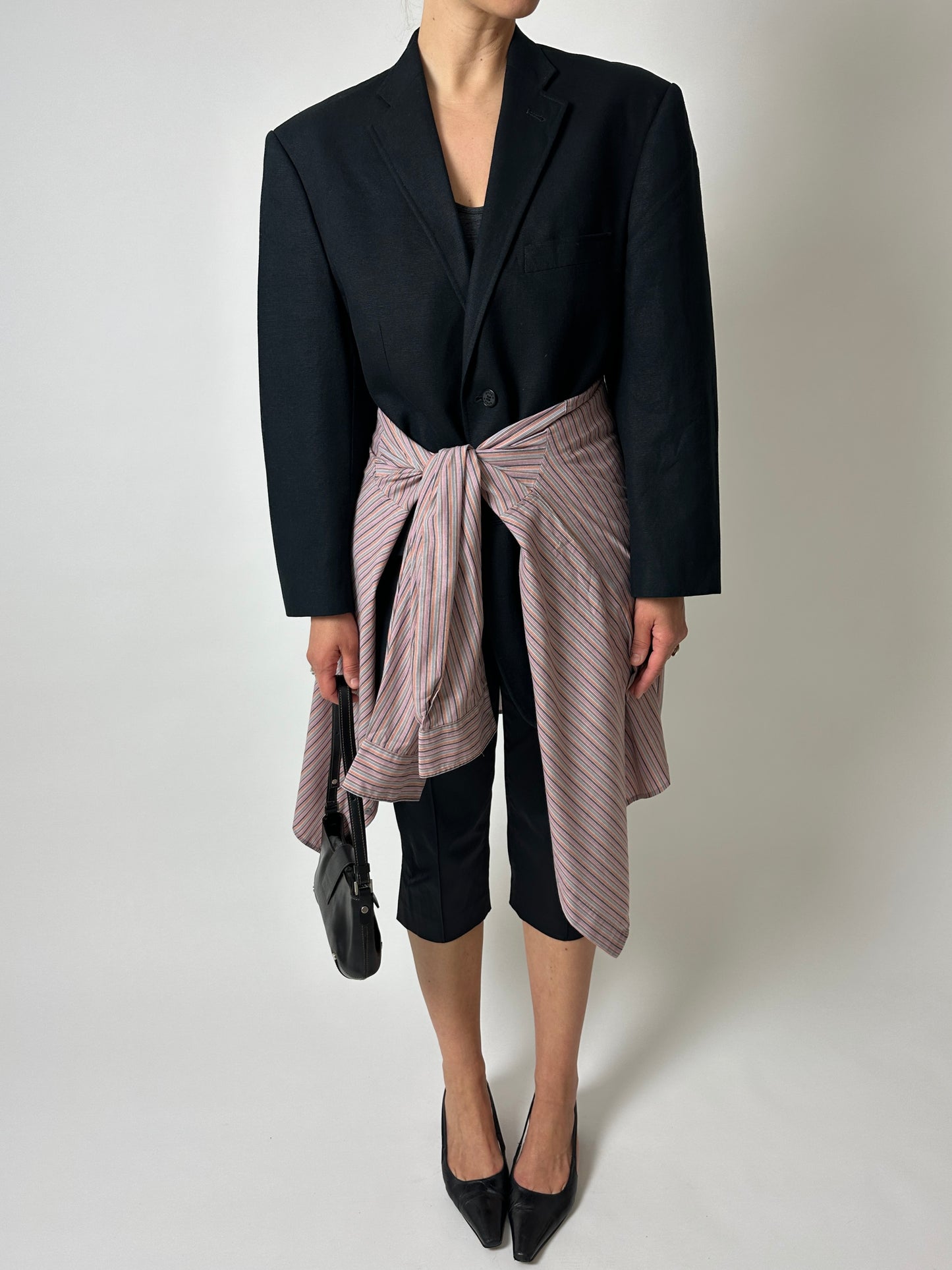 Linen blend blazer | Black