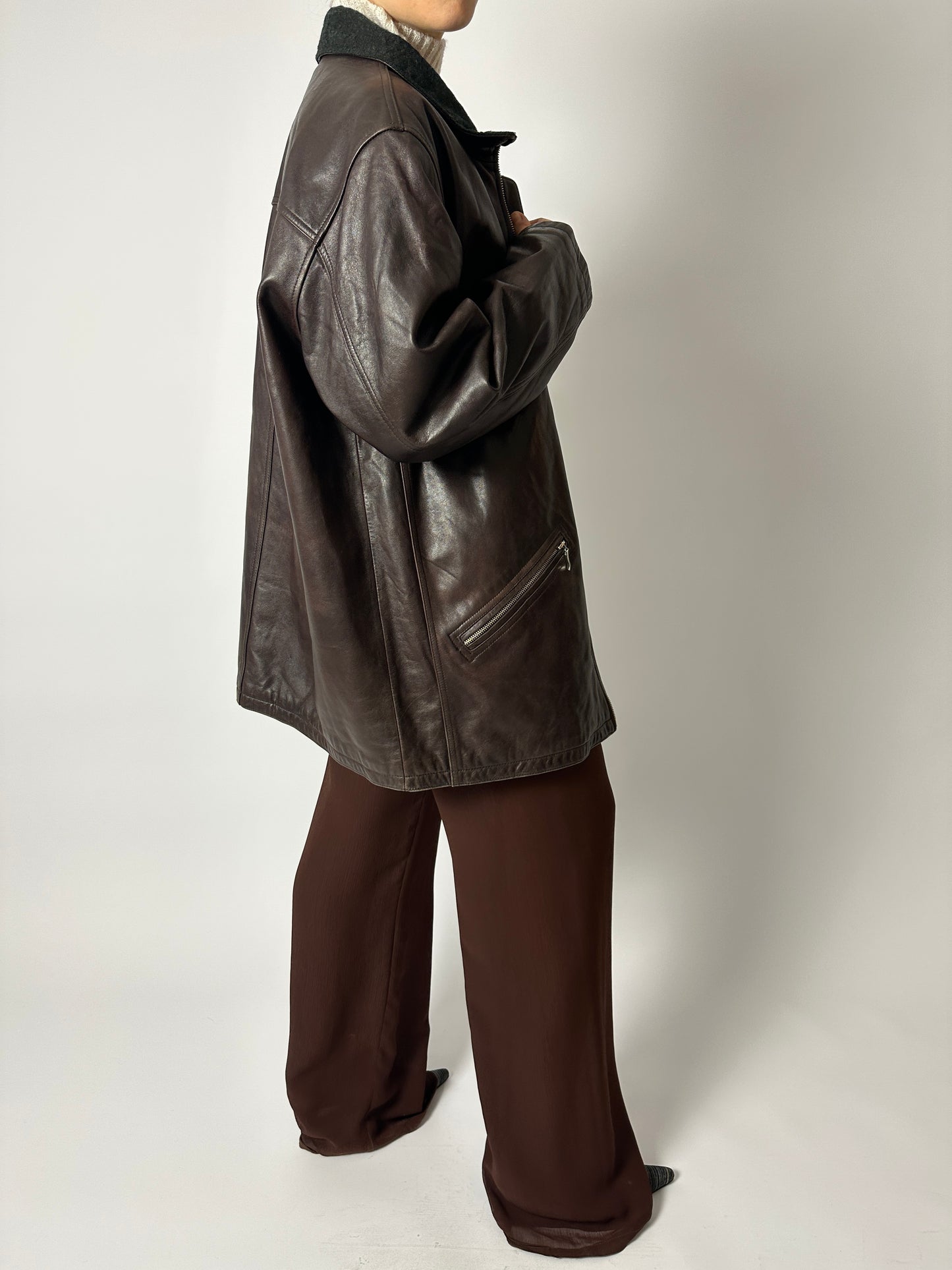 Leather jacket | Dark brown