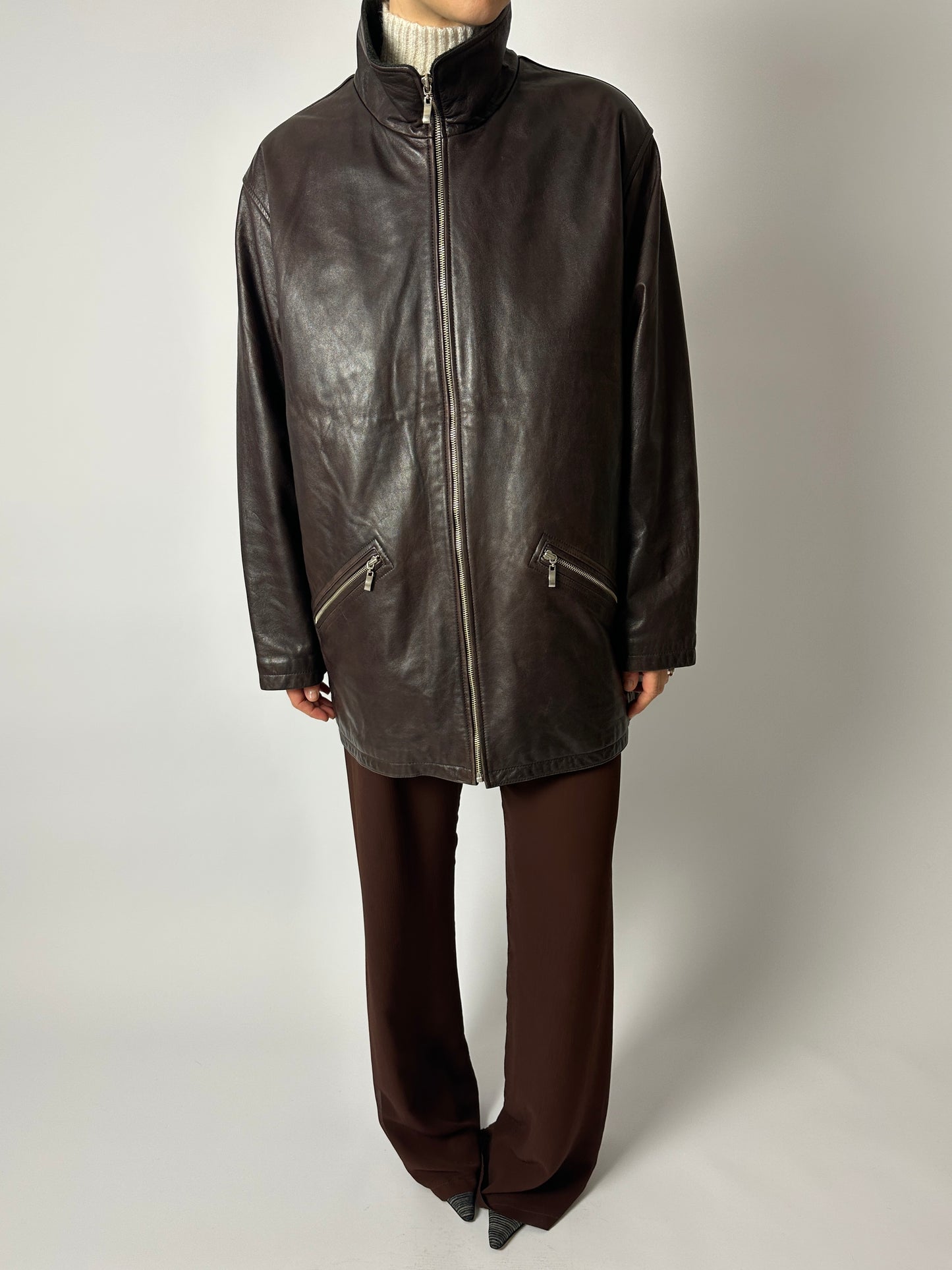 Leather jacket | Dark brown