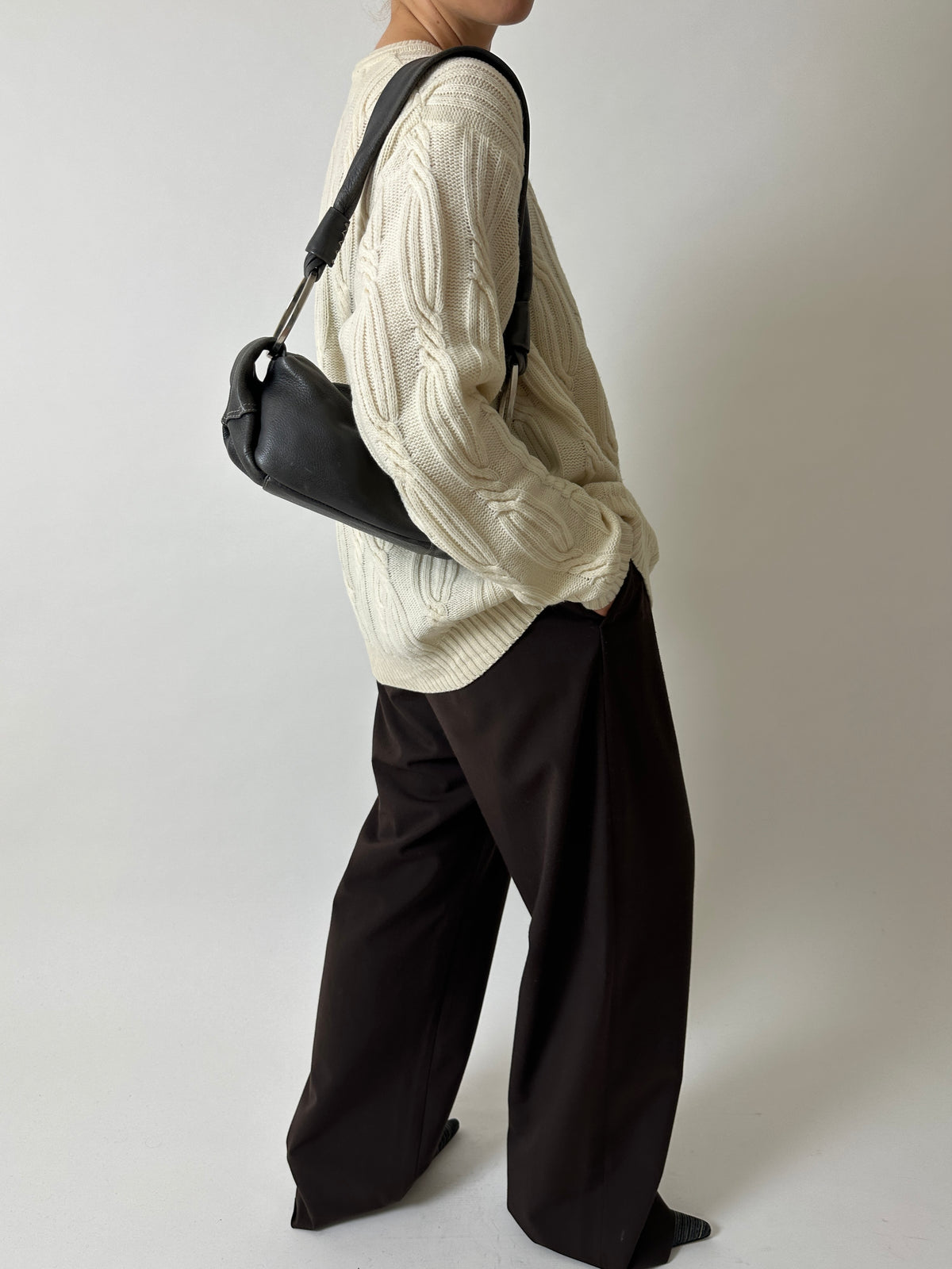 Leather shoulder bag | Brown grey