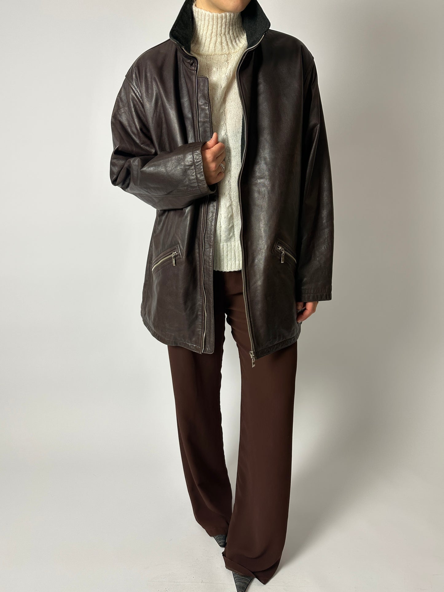 Leather jacket | Dark brown