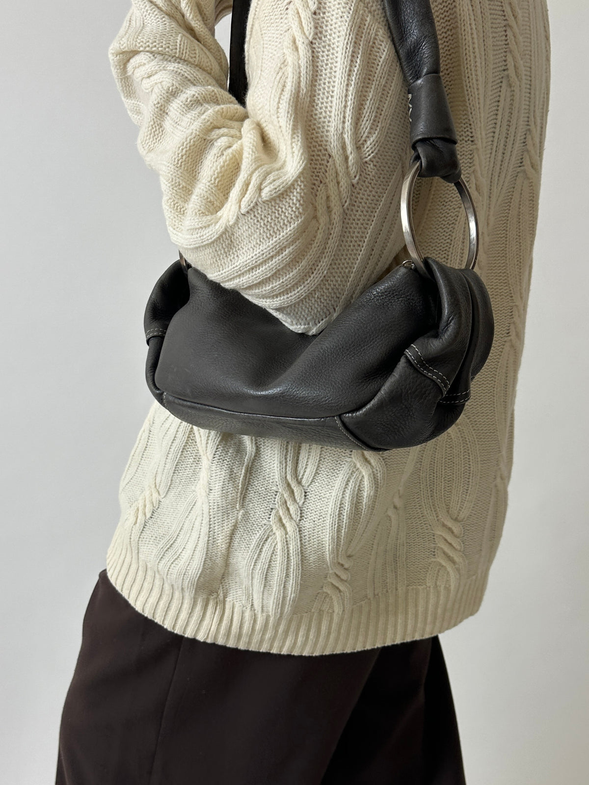 Leather shoulder bag | Brown grey