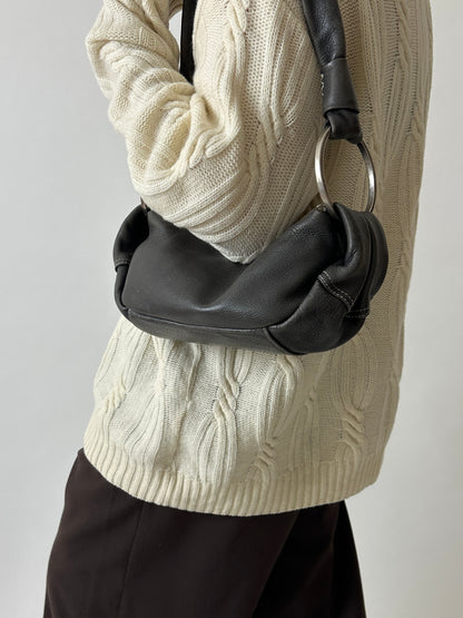 Leather shoulder bag | Brown grey
