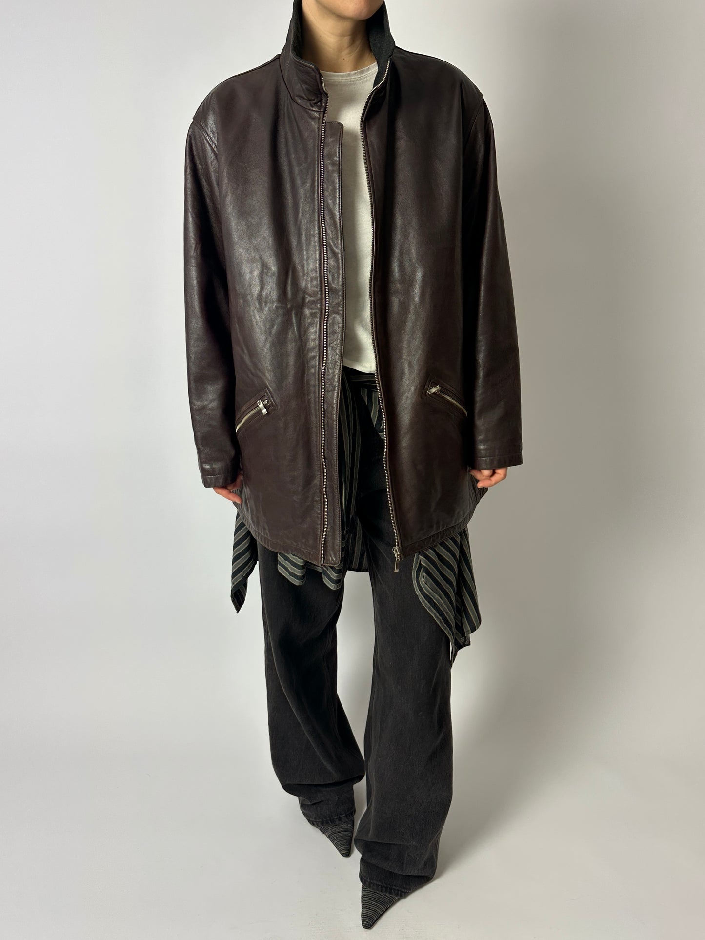 Leather jacket | Dark brown