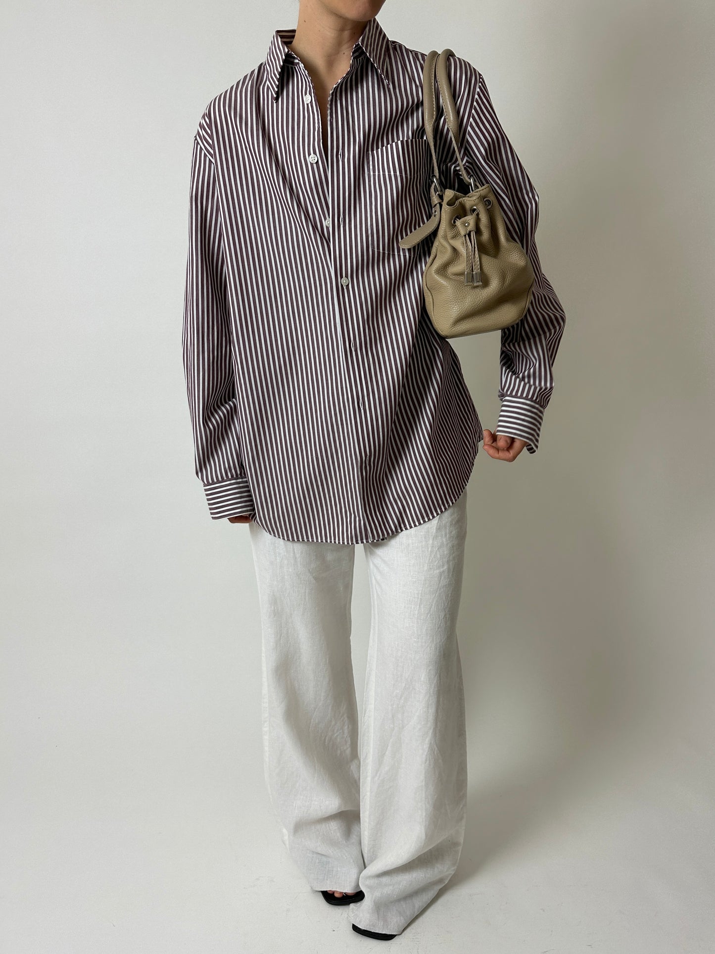 Oversized striped shirt | Off white / Bordeaux