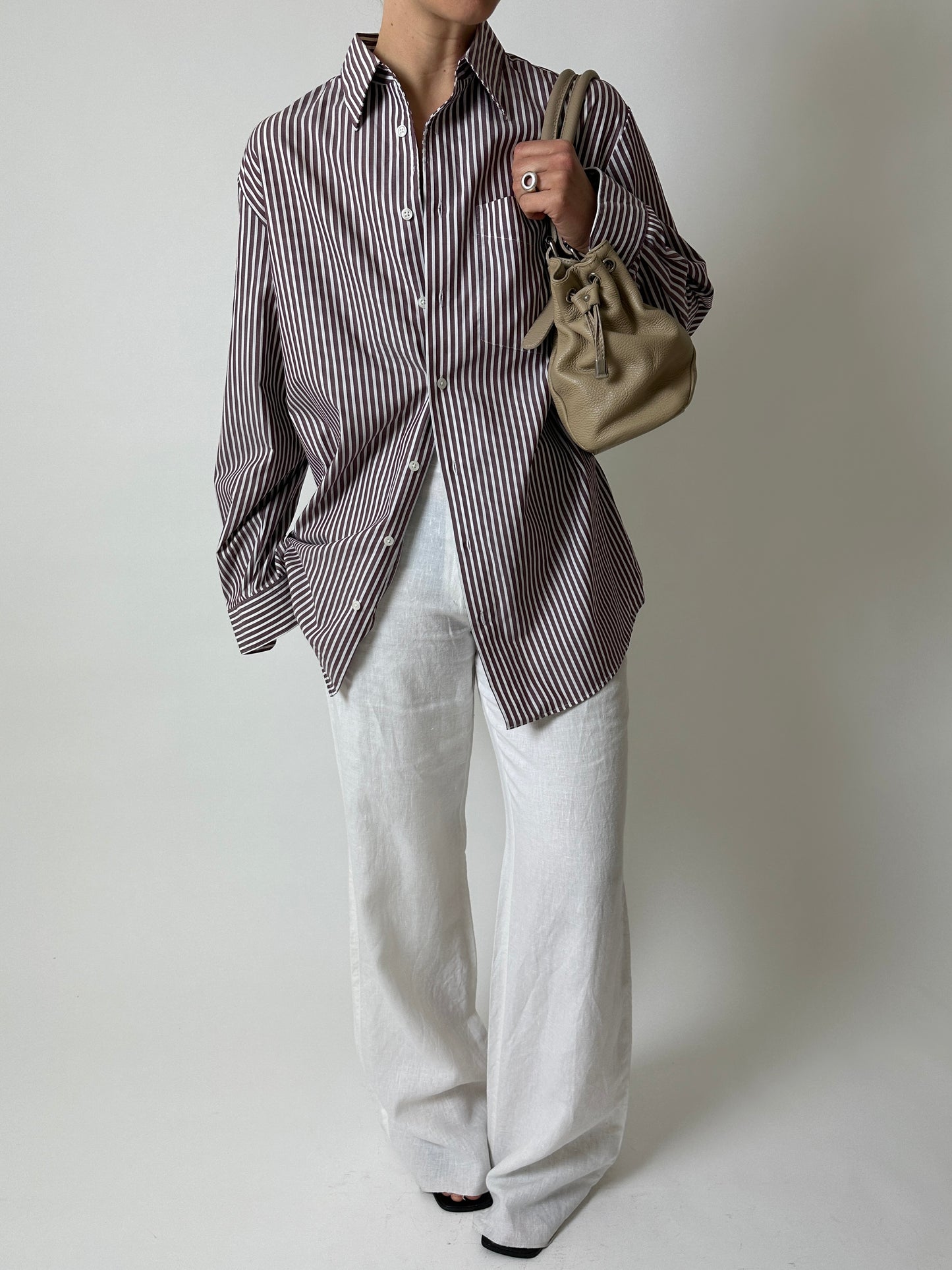 Oversized striped shirt | Off white / Bordeaux