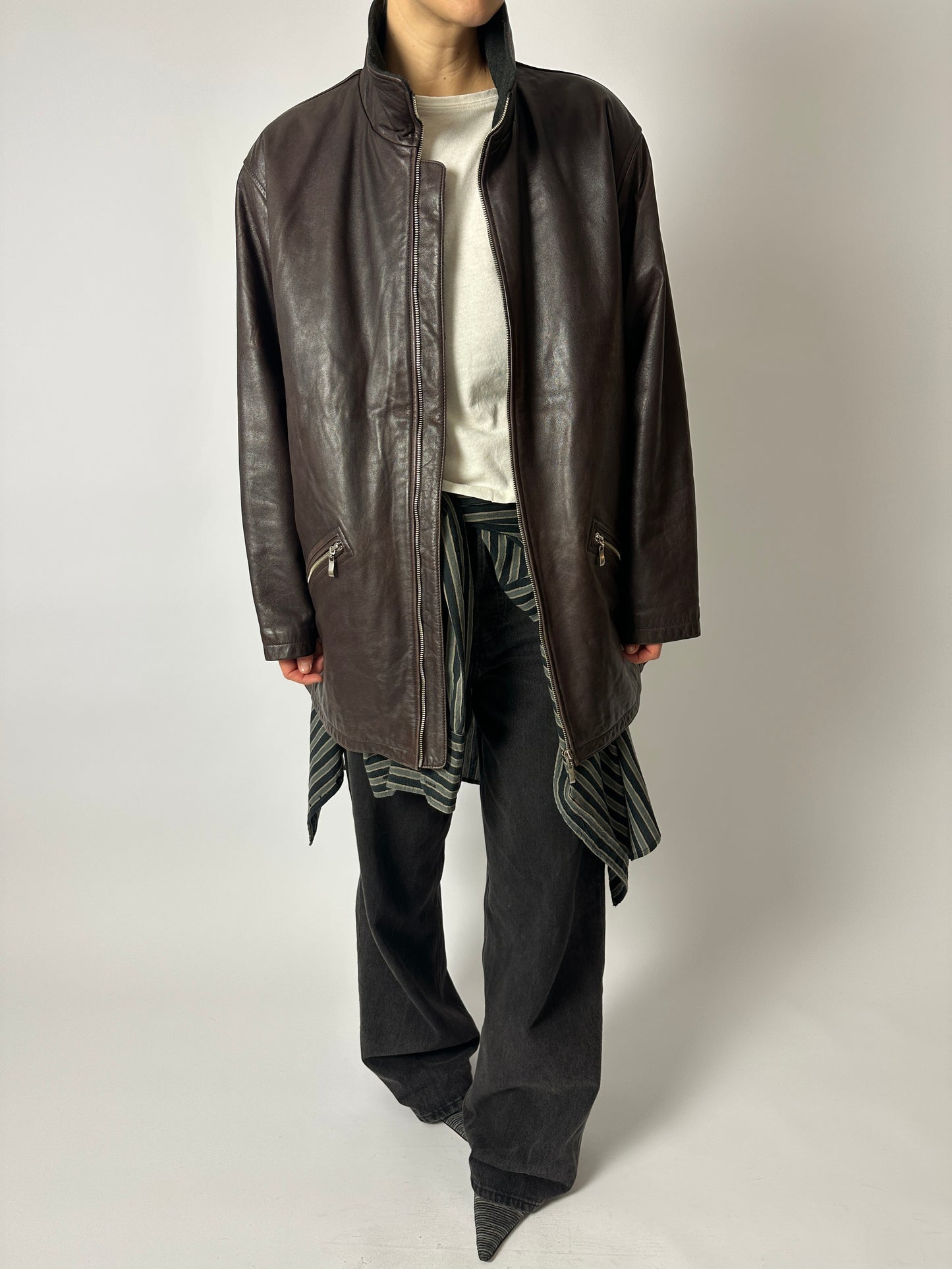 Leather jacket | Dark brown