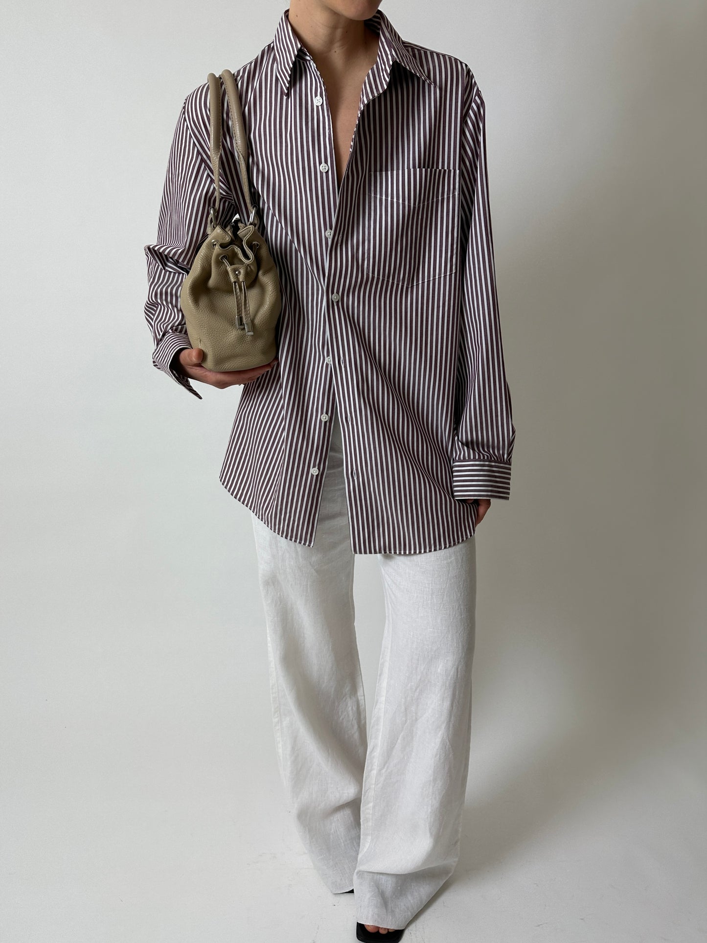 Oversized striped shirt | Off white / Bordeaux