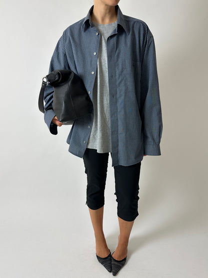 Cotton mini check shirt | Blue / Grey