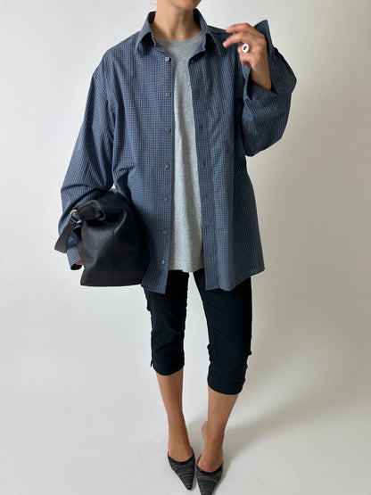 Cotton mini check shirt | Blue / Grey
