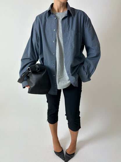 Cotton mini check shirt | Blue / Grey