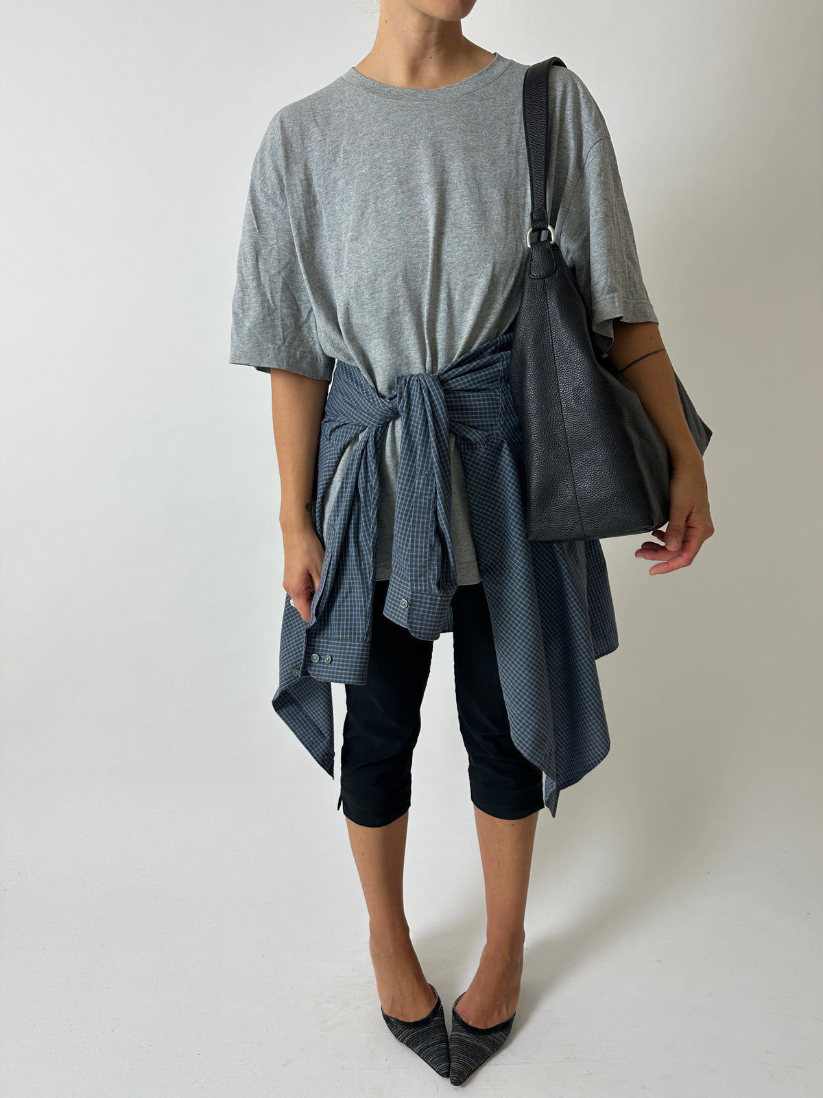 Cotton mini check shirt | Blue / Grey