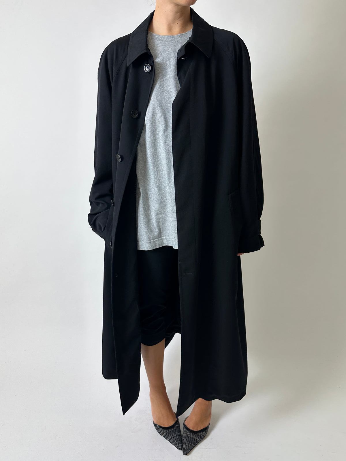Long wool trench coat | Black