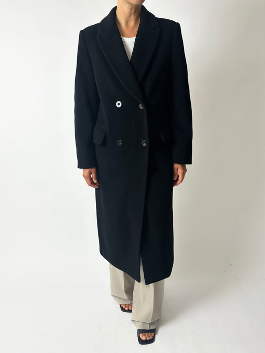Double breasted wool coat | Black