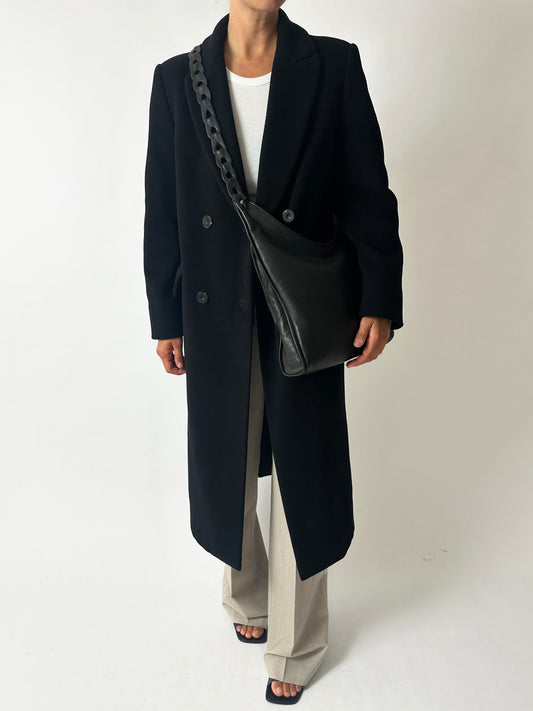 Double breasted wool coat | Black