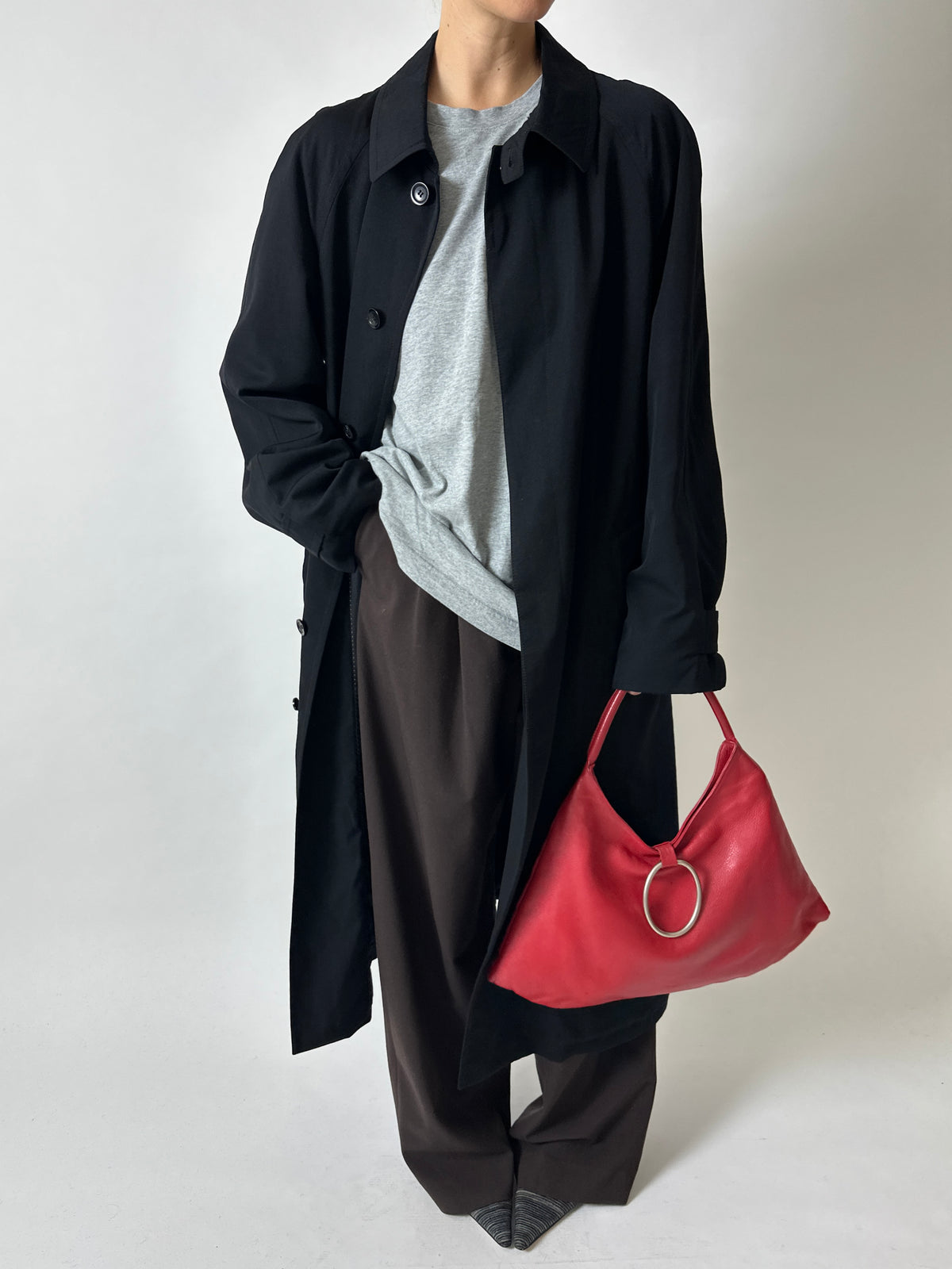 Long wool trench coat | Black