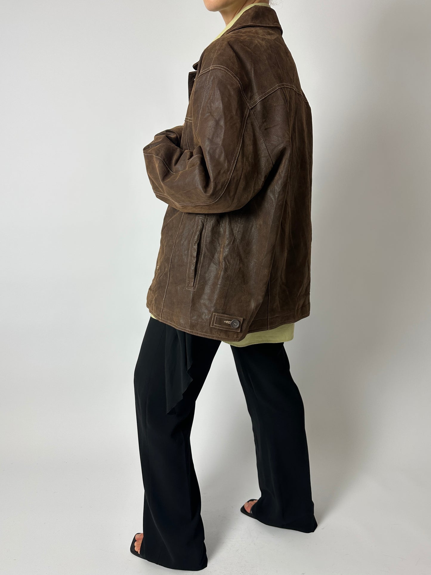 Leather minimal jacket | Dark brown