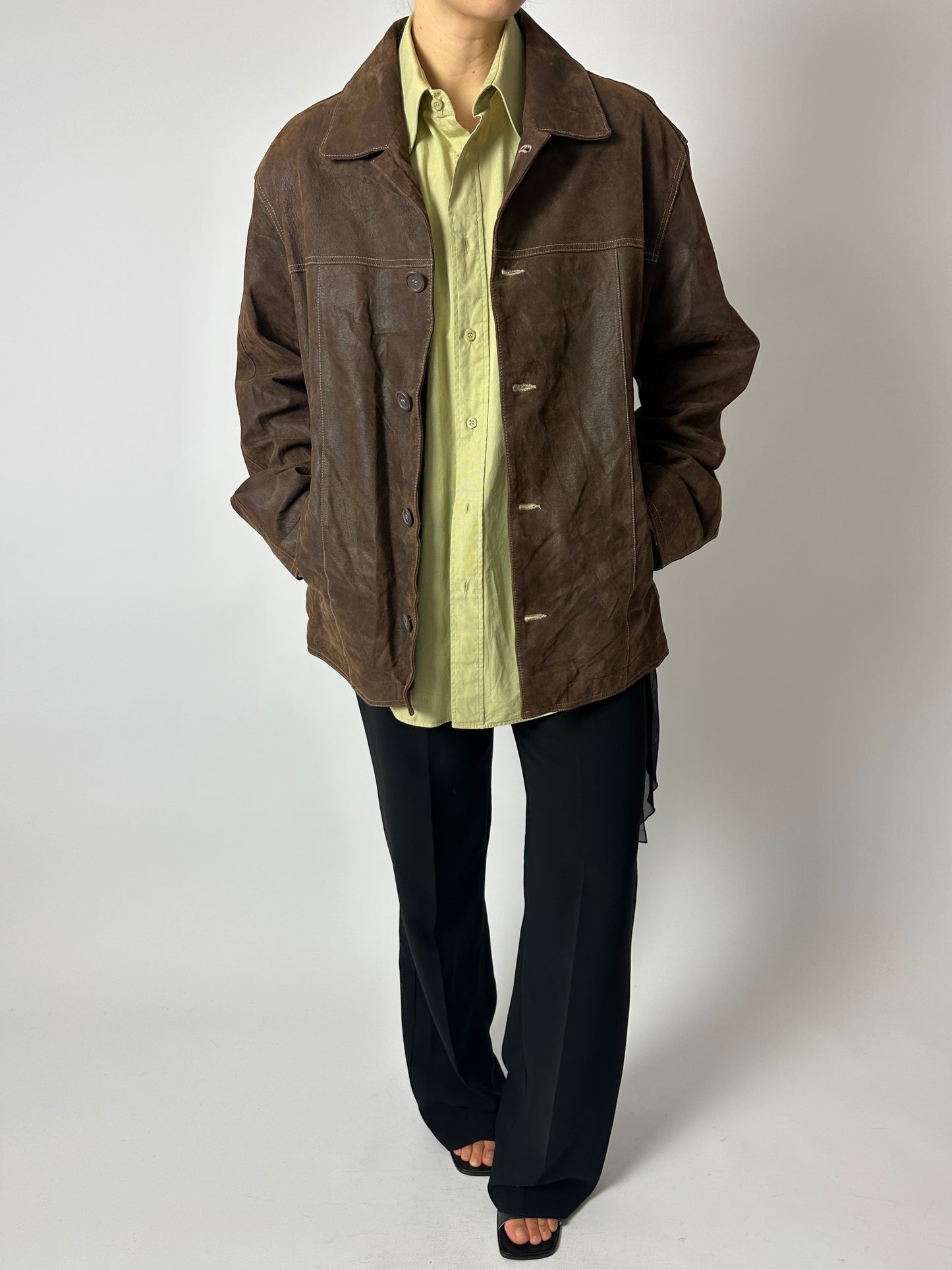 Leather minimal jacket | Dark brown