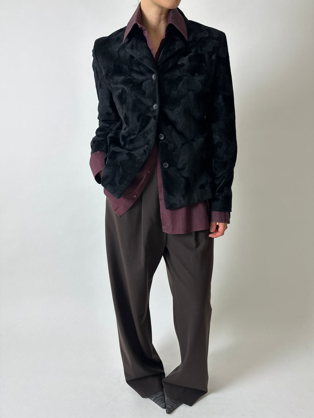 Tonal camo velvet jacket | Black