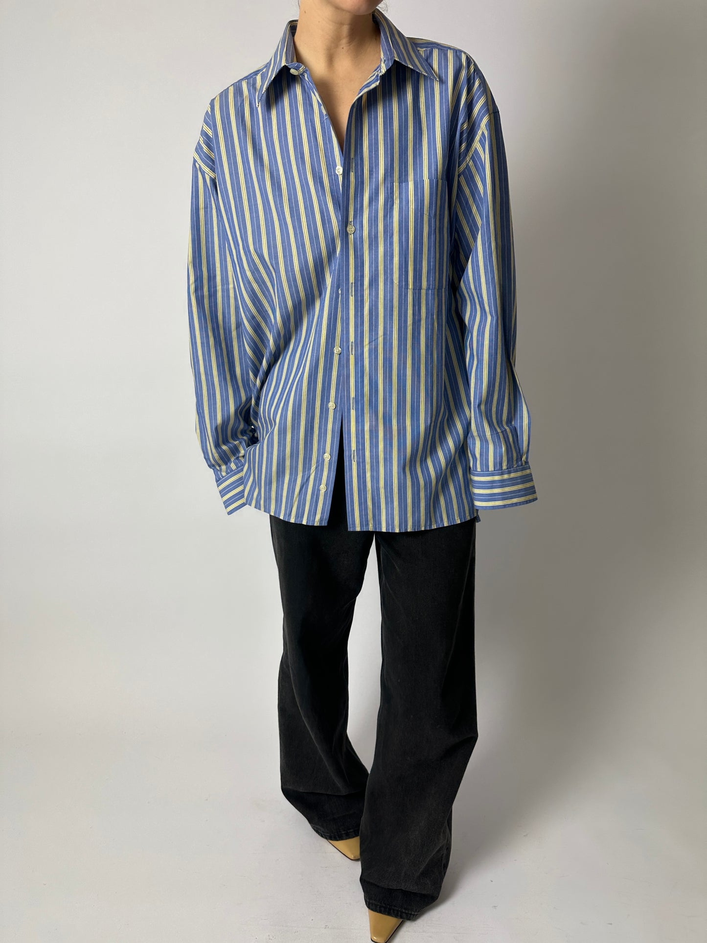 Oversized striped shirt | Blue / Butter