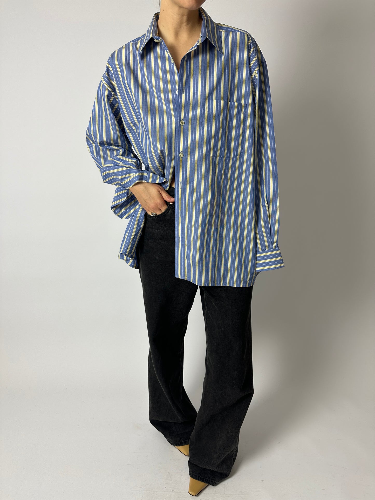 Oversized striped shirt | Blue / Butter