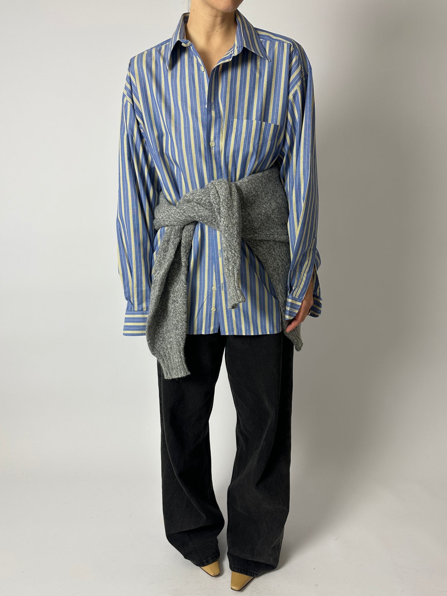 Oversized striped shirt | Blue / Butter