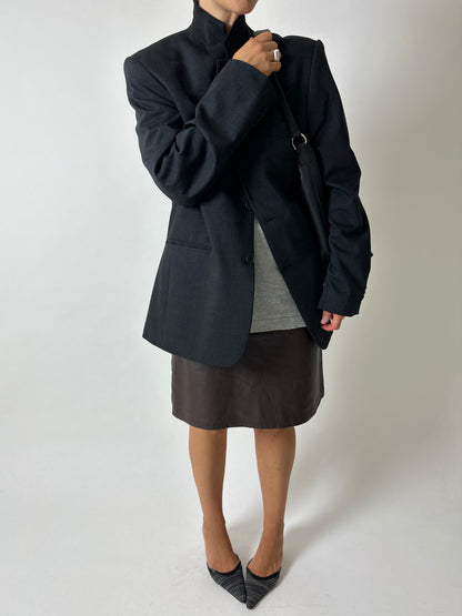 Leather midi skirt | Dark brown