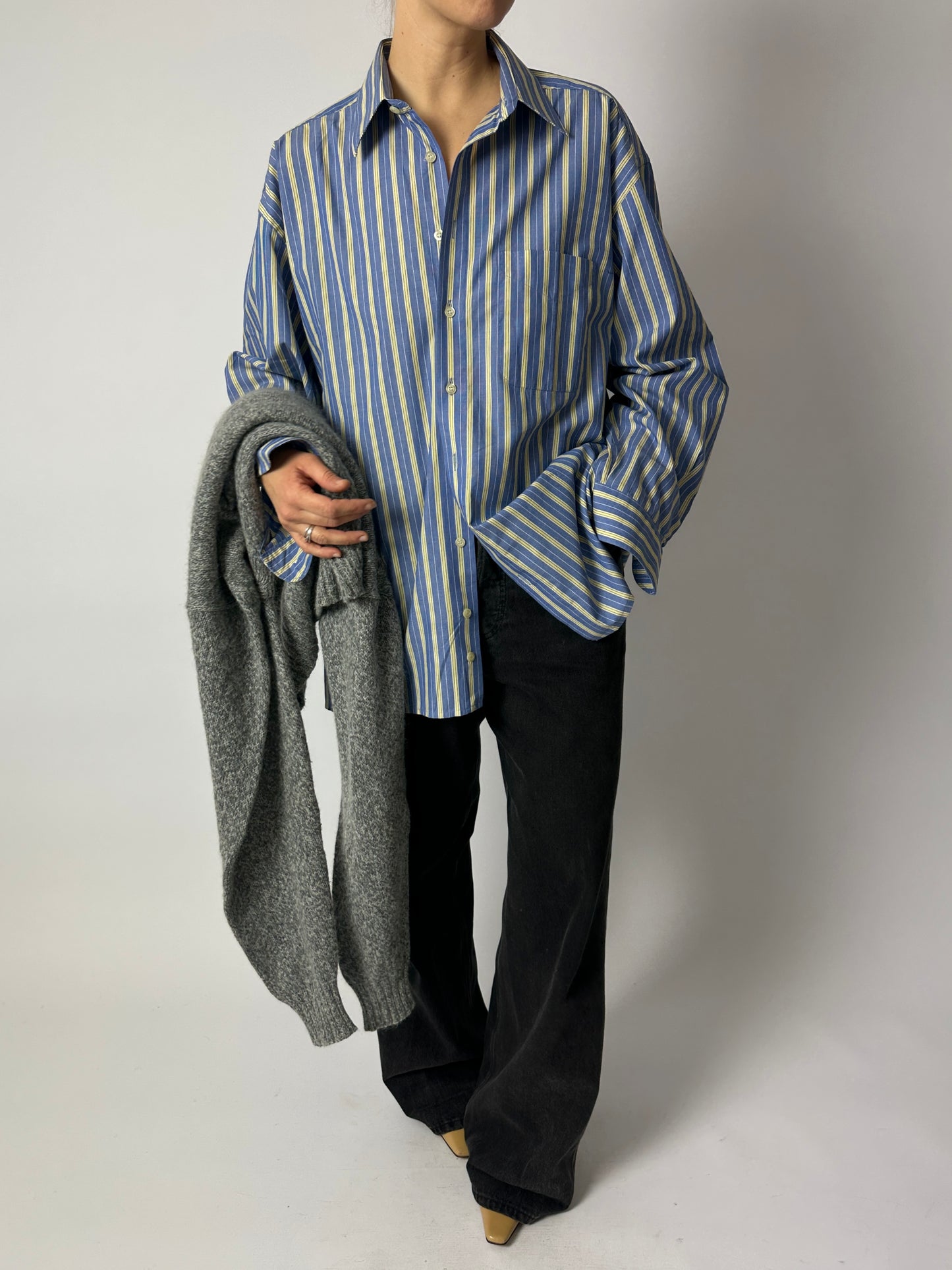 Oversized striped shirt | Blue / Butter