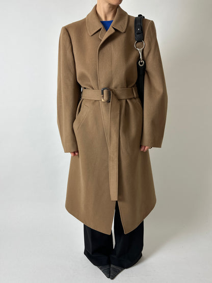 Belted wool coat | Camel brown