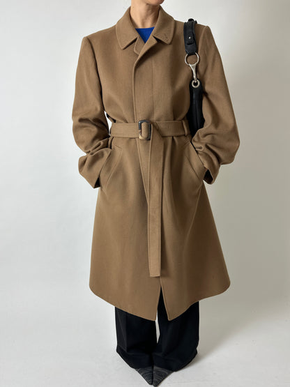 Belted wool coat | Camel brown