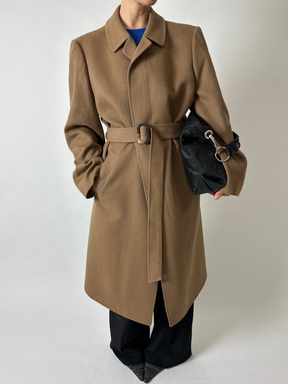 Belted wool coat | Camel brown