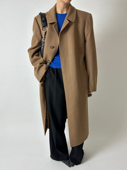 Belted wool coat | Camel brown