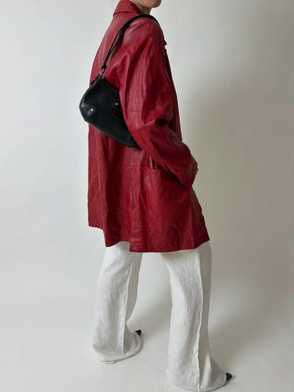 Long leather coat | Bright red