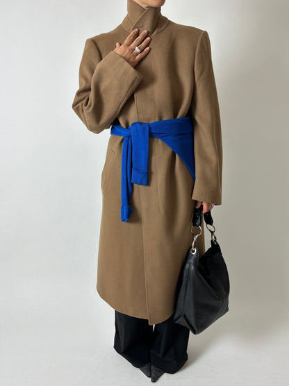 Belted wool coat | Camel brown
