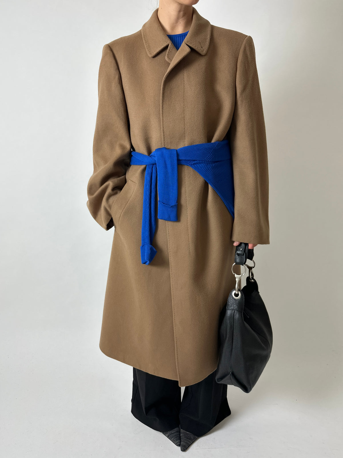 Belted wool coat | Camel brown