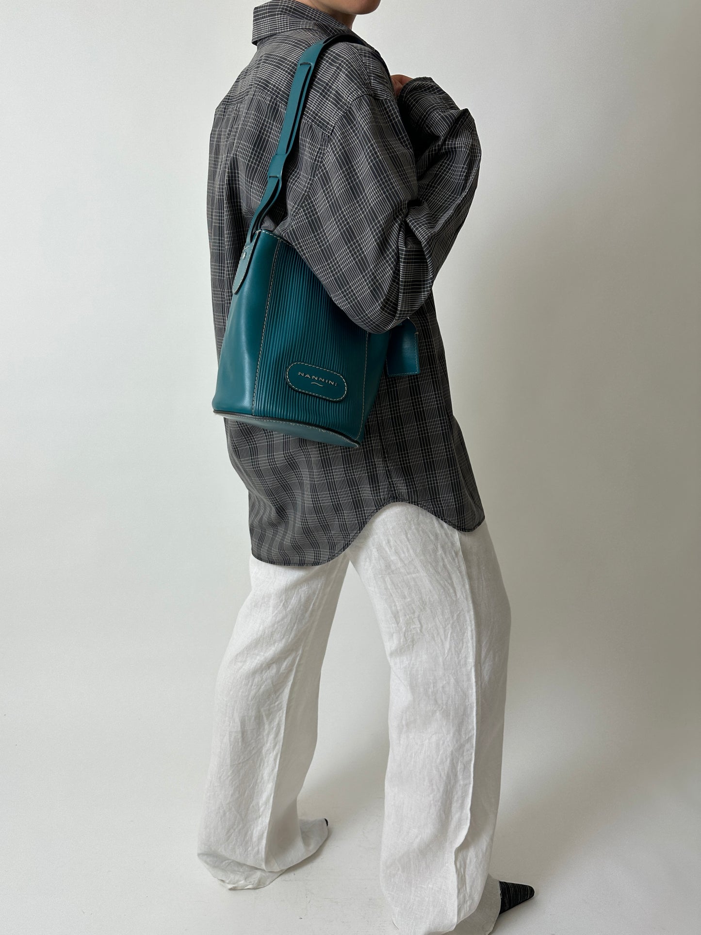 Leather bucket bag | Dark turquoise