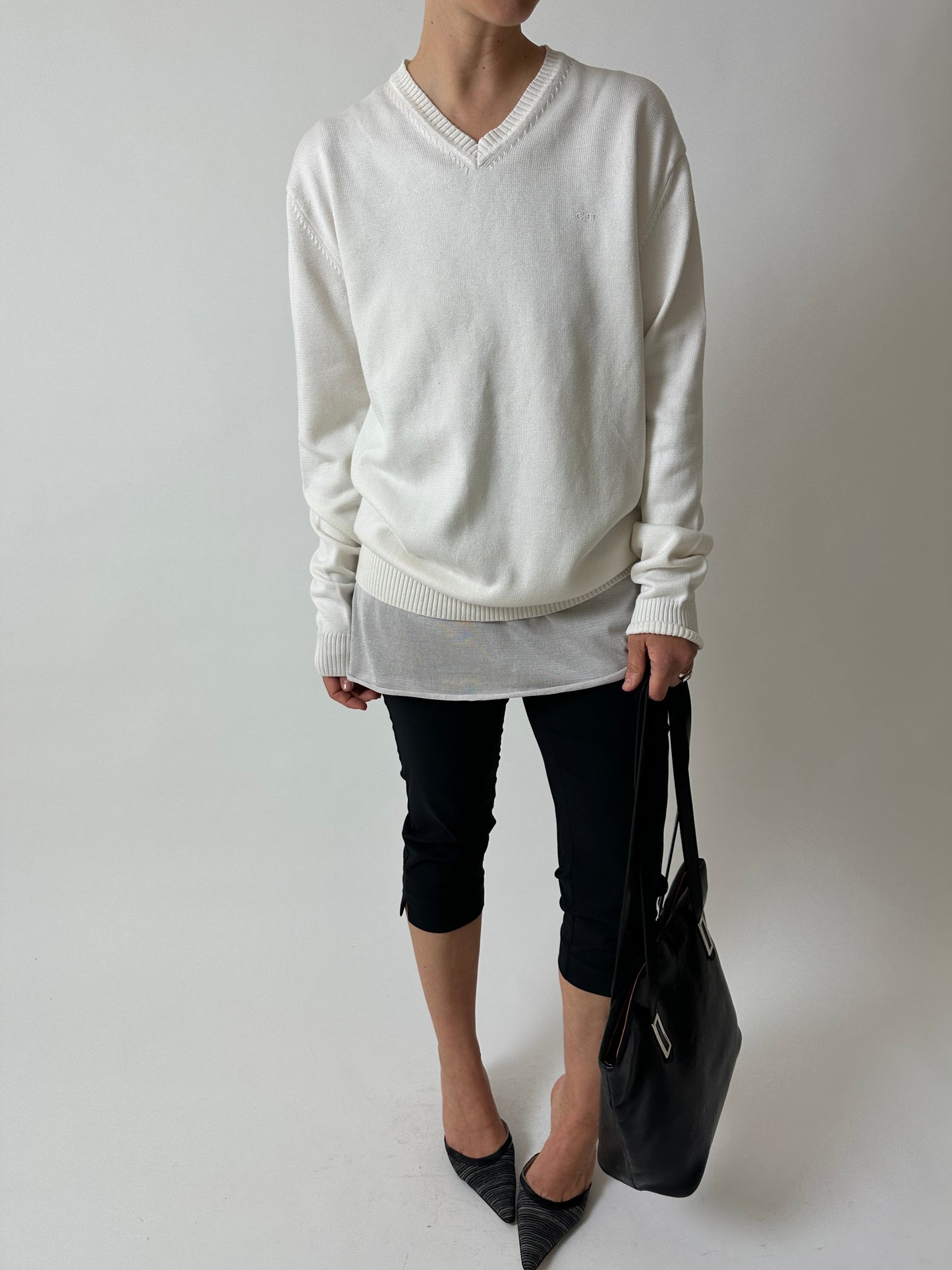 Cotton v-neck sweater | White