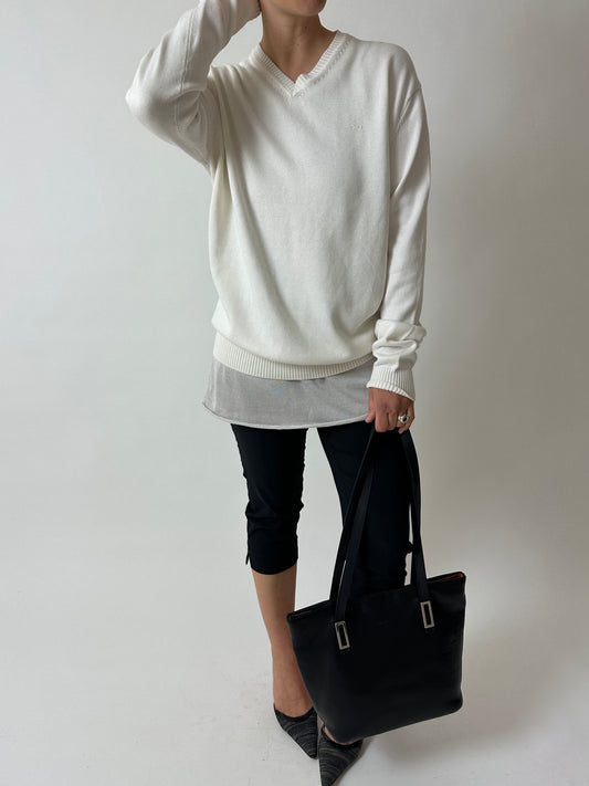 Cotton v-neck sweater | White