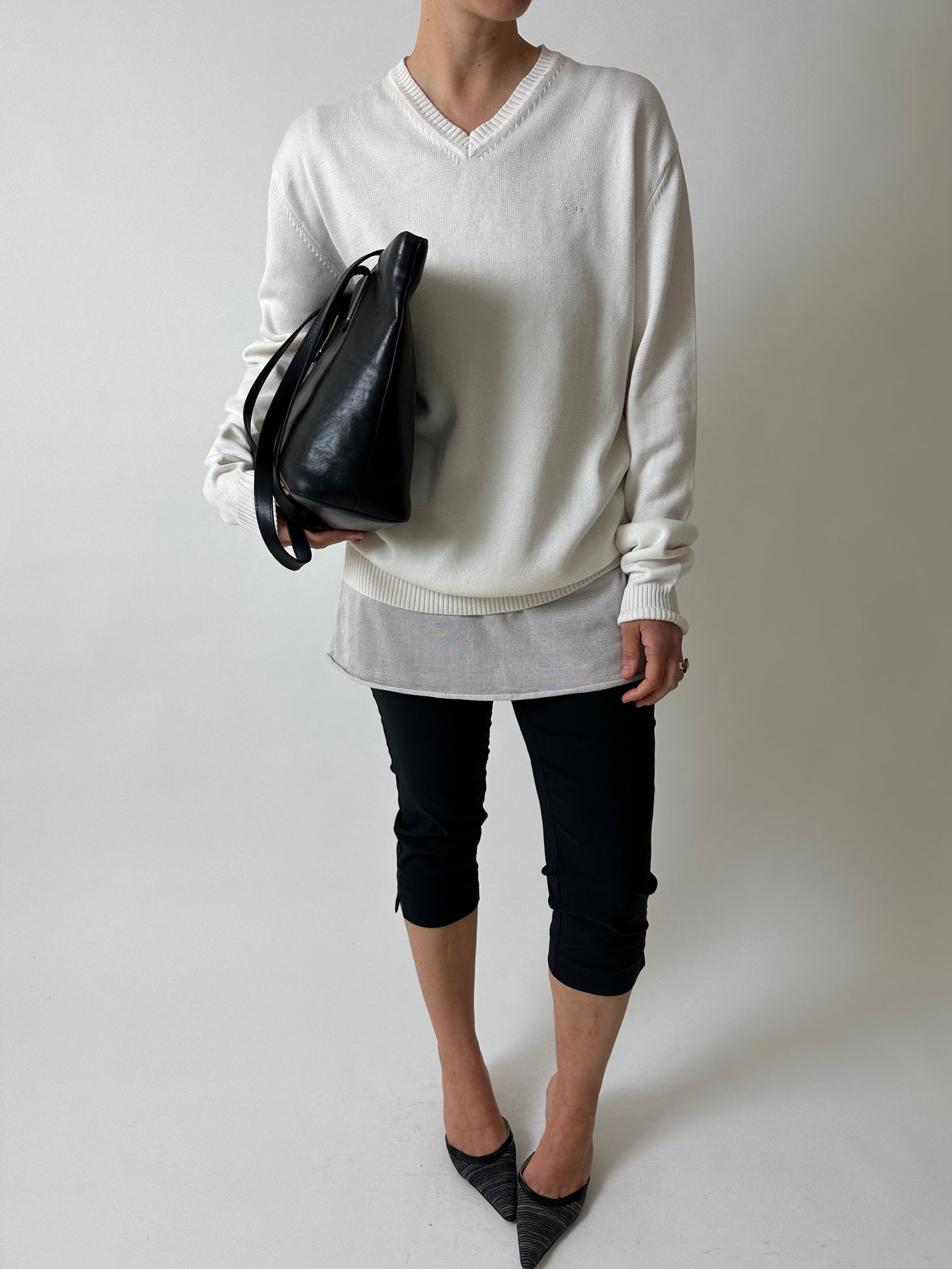 Cotton v-neck sweater | White