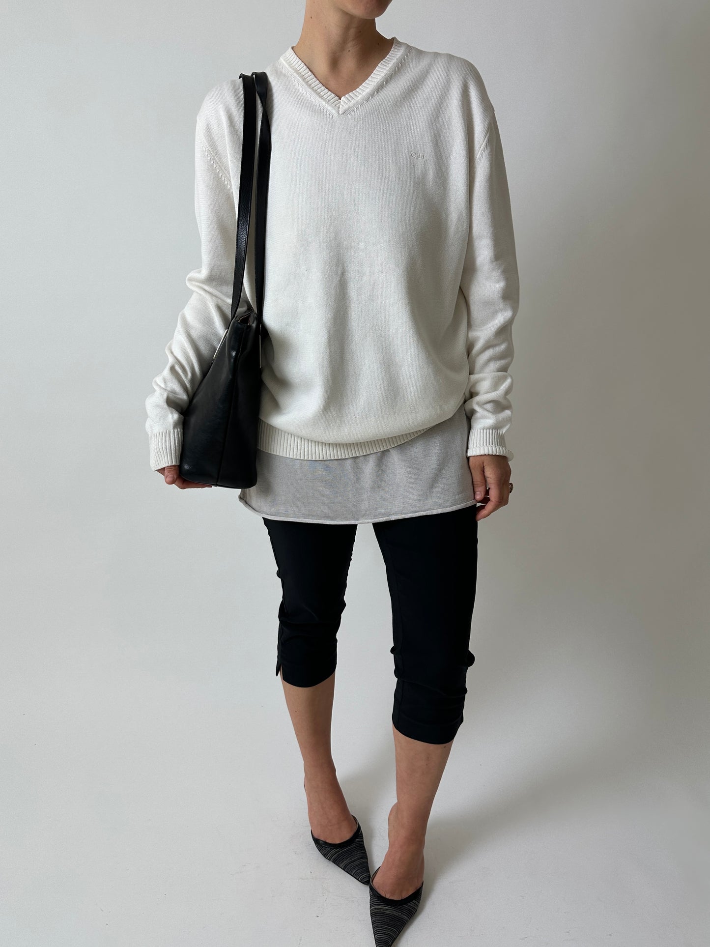 Cotton v-neck sweater | White