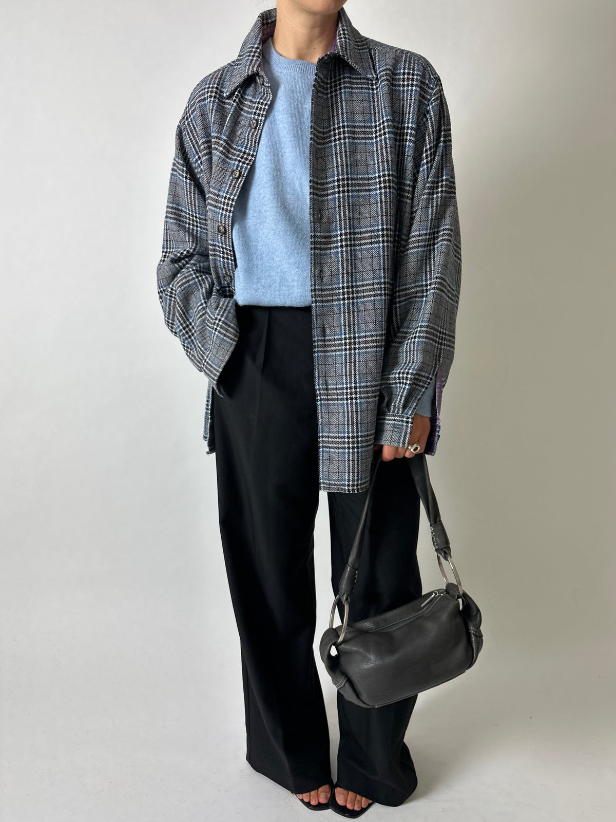 Checked wool blend overshirt | Black / blue