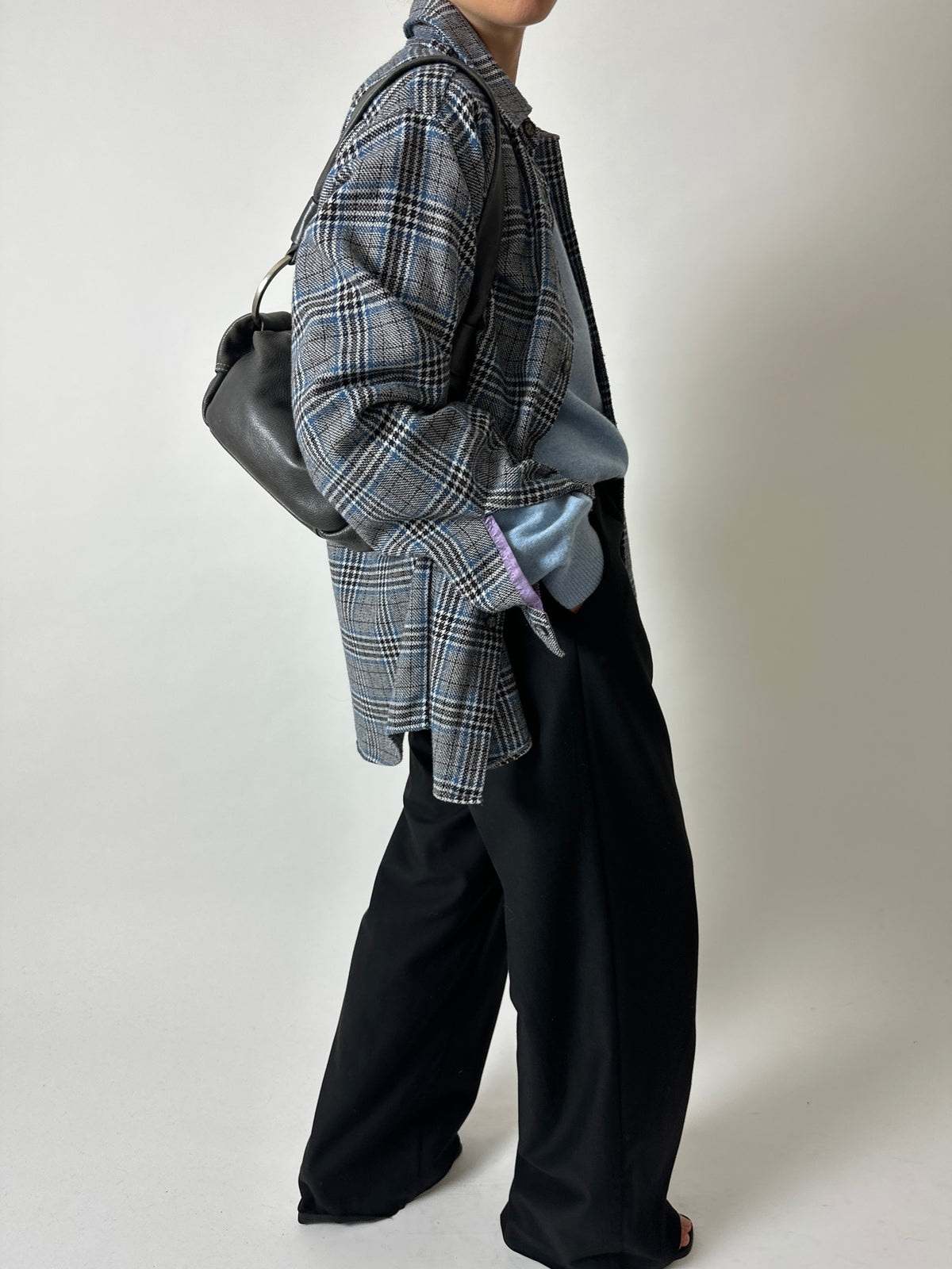 Checked wool blend overshirt | Black / blue