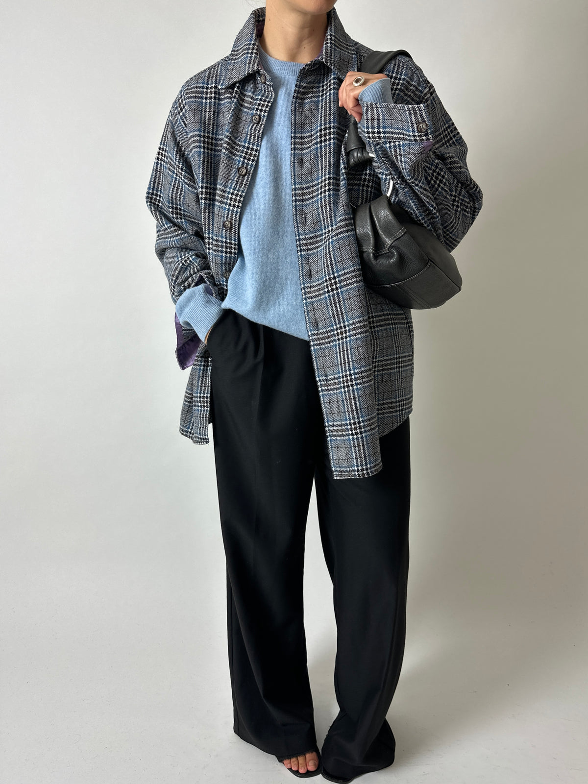 Checked wool blend overshirt | Black / blue