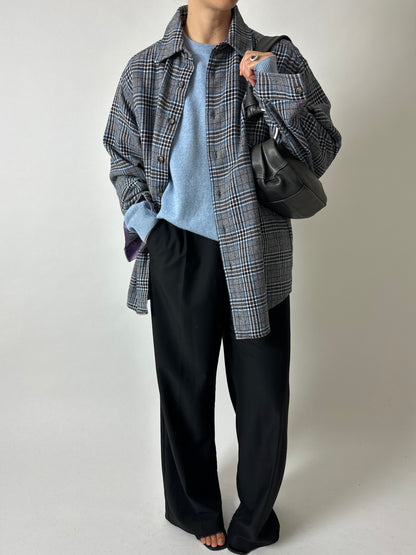 Checked wool blend overshirt | Black / blue